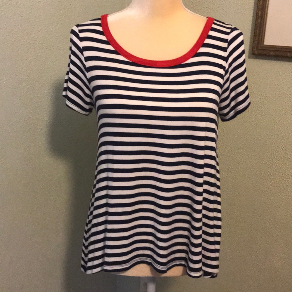 Courtney Dee Navy Striped T-Shirt Size Medium